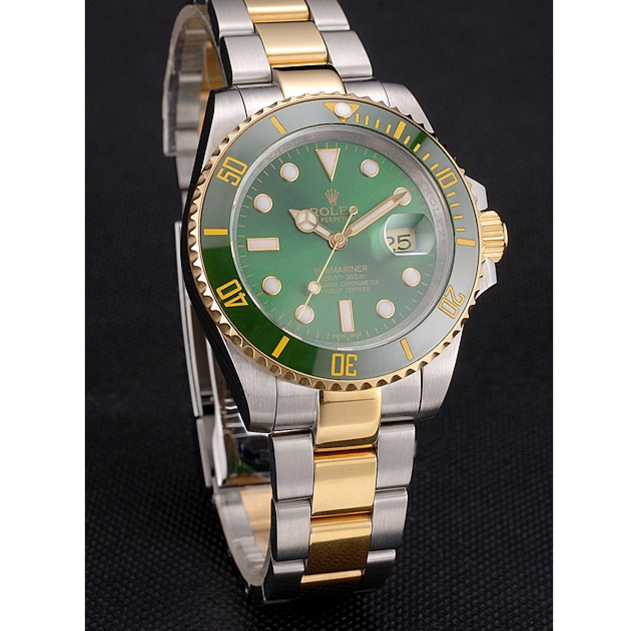 Good Copy Rolex Watches Submariner Steel Bracelet Bezel Rolex And Gold Swiss Dial Tone Green Two 0608